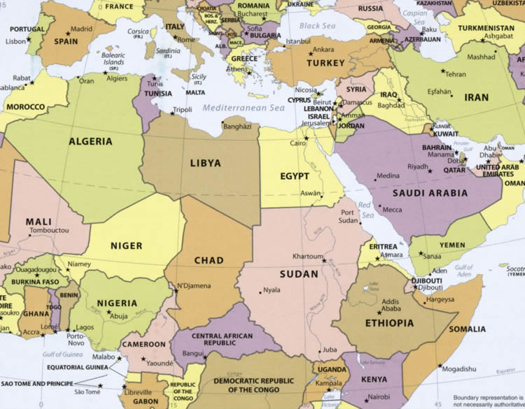 Map Of Africa North Africa And Middle East Physical Map